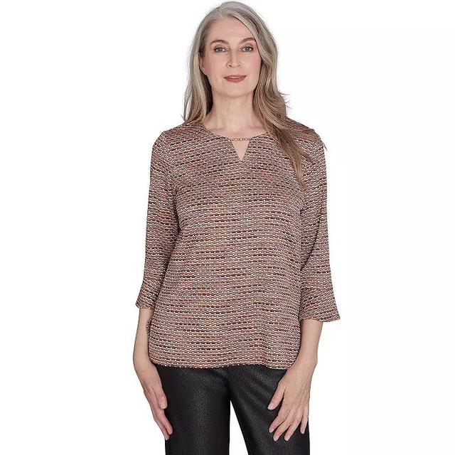 Womens Alfred Dunner Beaded Split Neck Space Dye Top Product Image