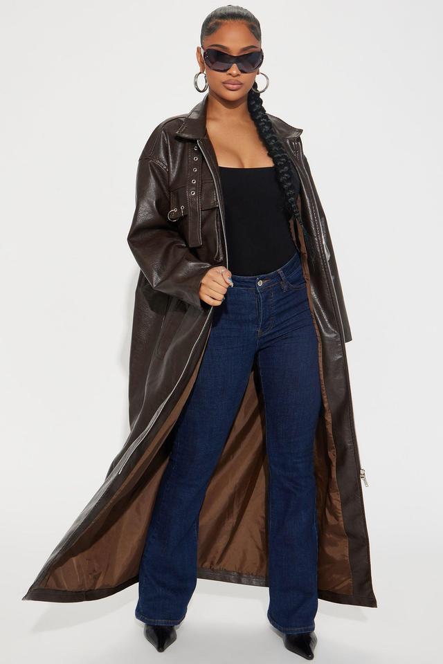 Extra Baggage Faux Leather Moto Trench - Chocolate Product Image