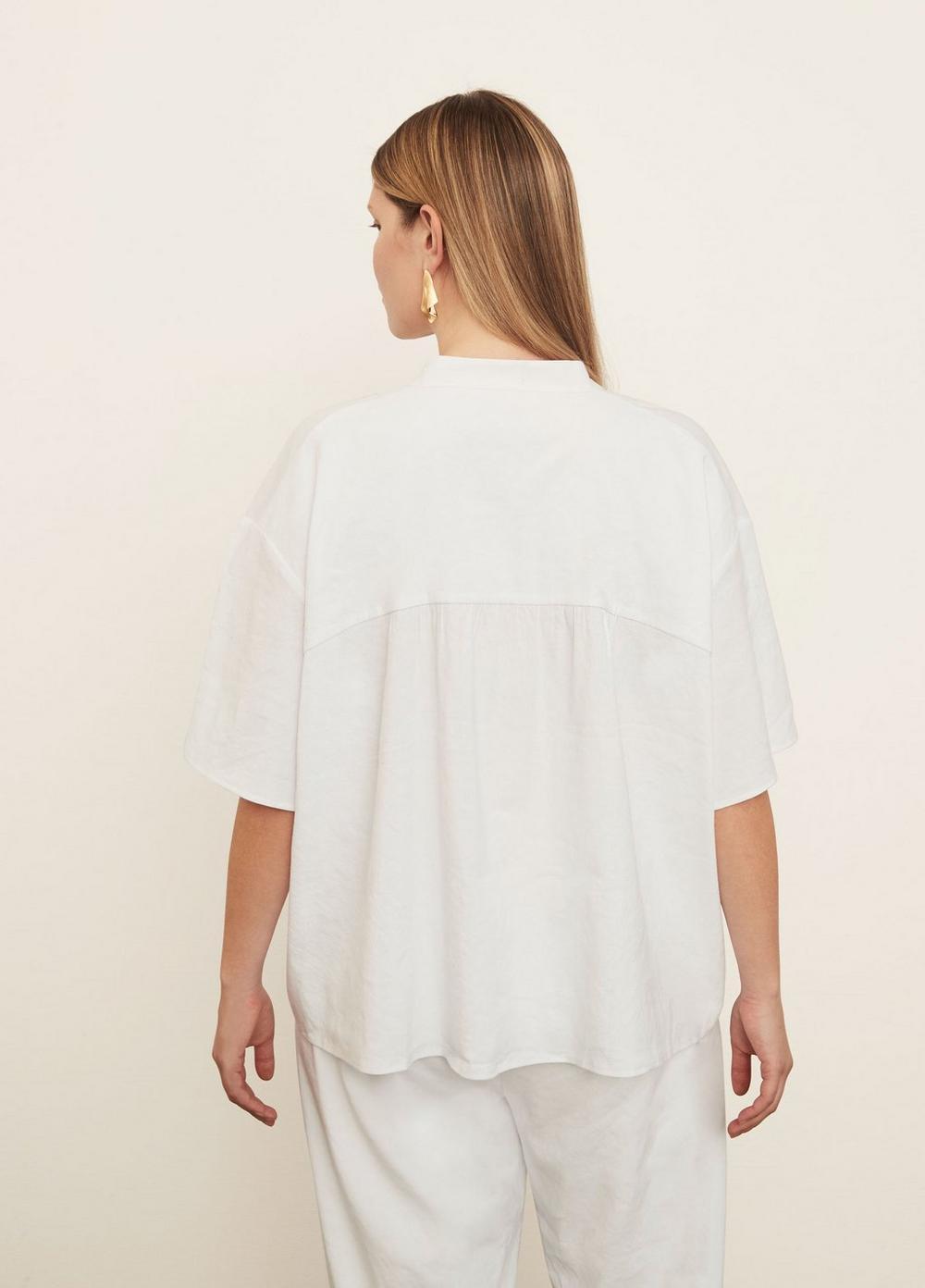 Short Sleeve Shirred Band Collar Blouse Product Image