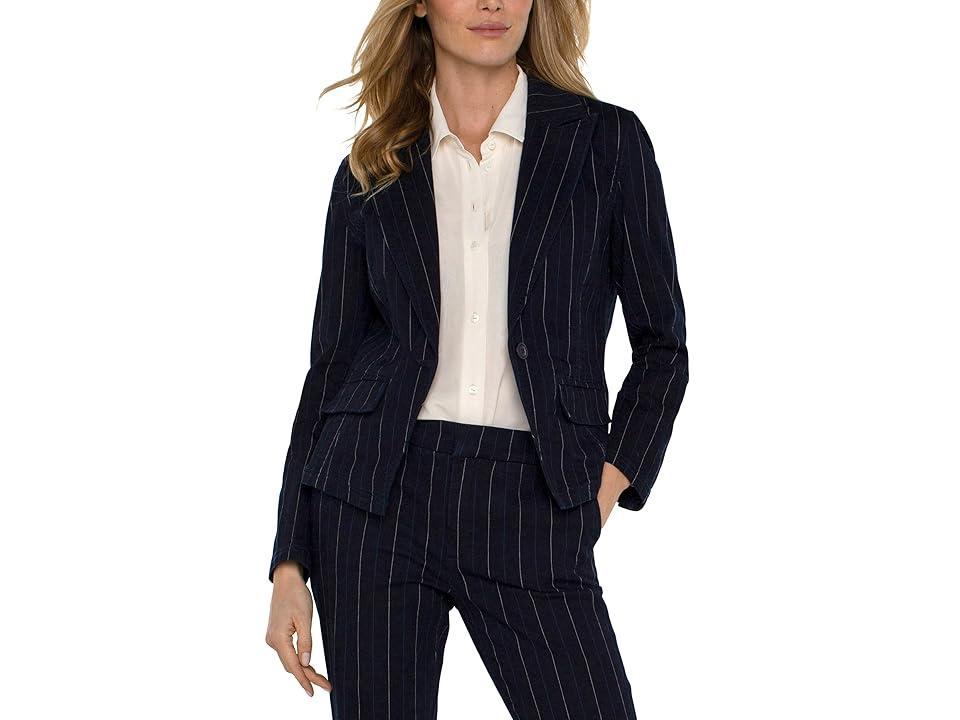 Liverpool Los Angeles Notch Collar One Button Blazer Polished Pinstripe Denim (Lapis Indgo Stripe) Women's Jacket Product Image