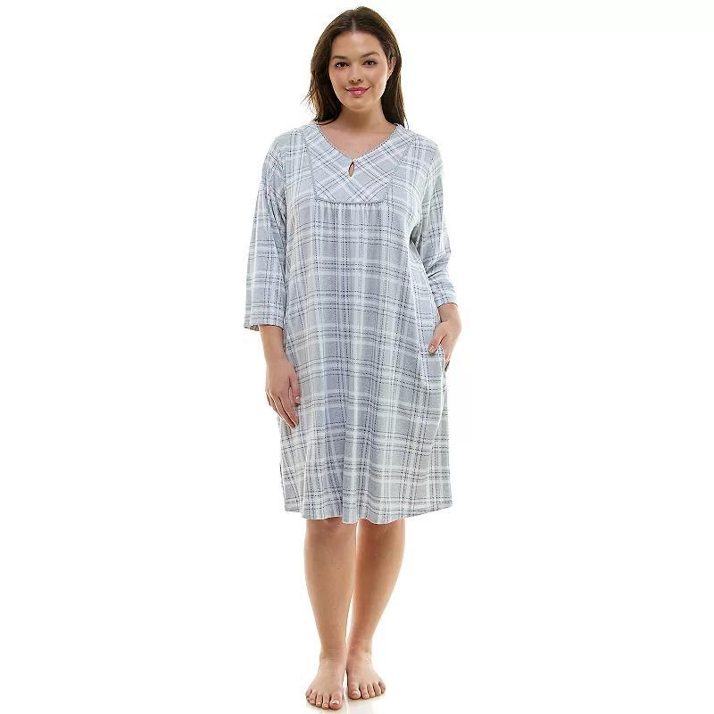 Plus Size Croft & Barrow 3/4-Sleeve Button Neck Pajama Gown, Womens Product Image