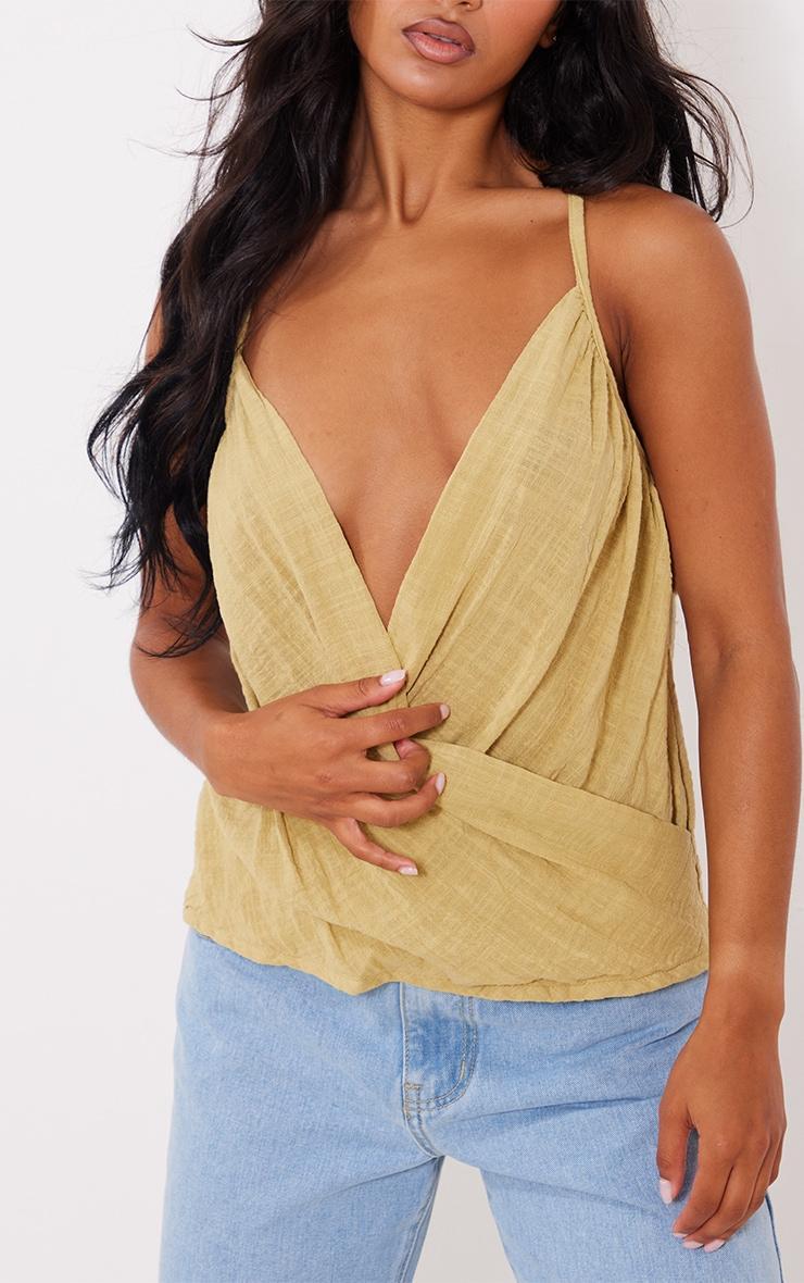 Sage Green Linen Look Cowl Drape Cami Long Top Product Image