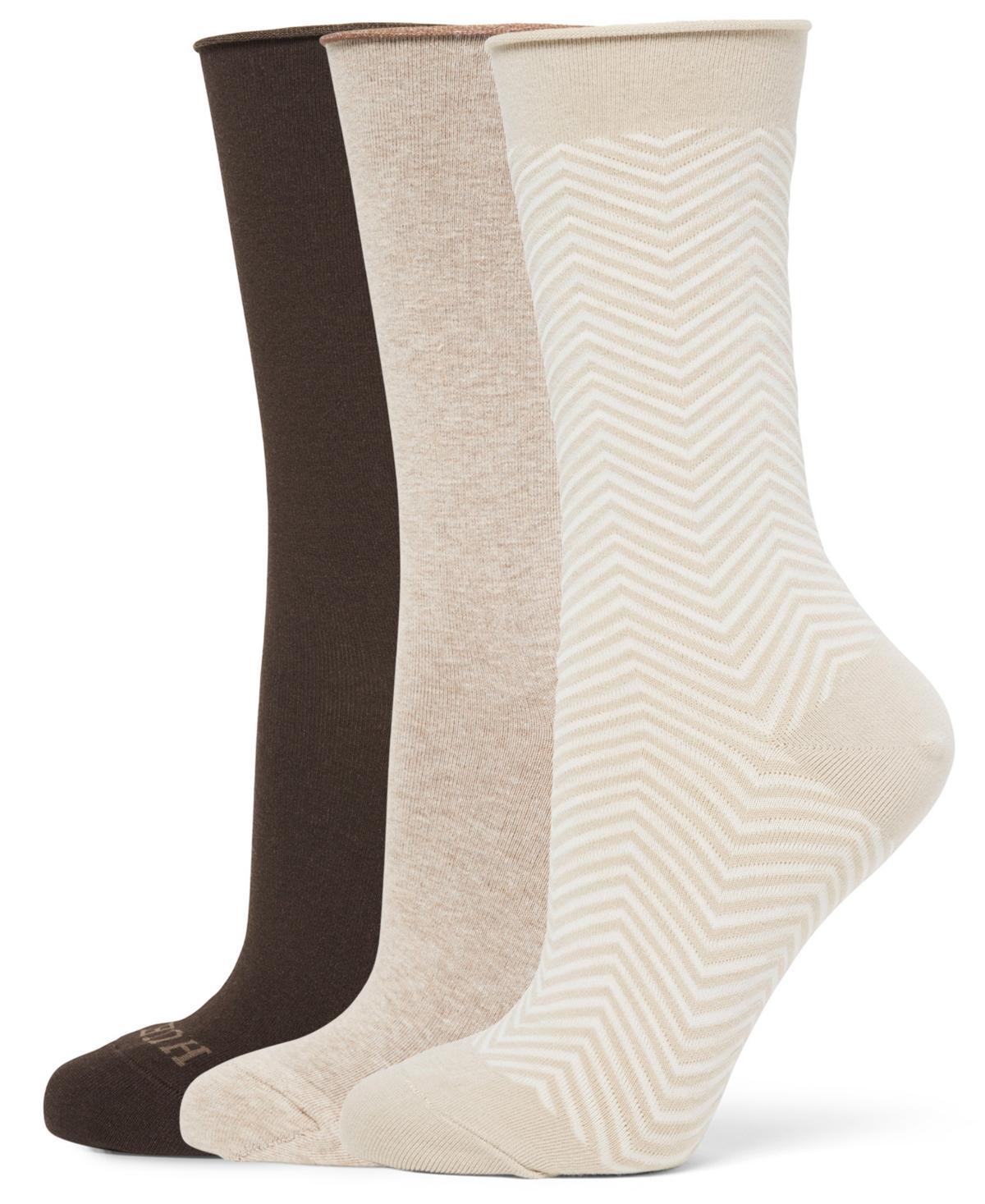 Hue Womens 3-Pk. Roll Top Socks - Oatmeal/Espresso Product Image