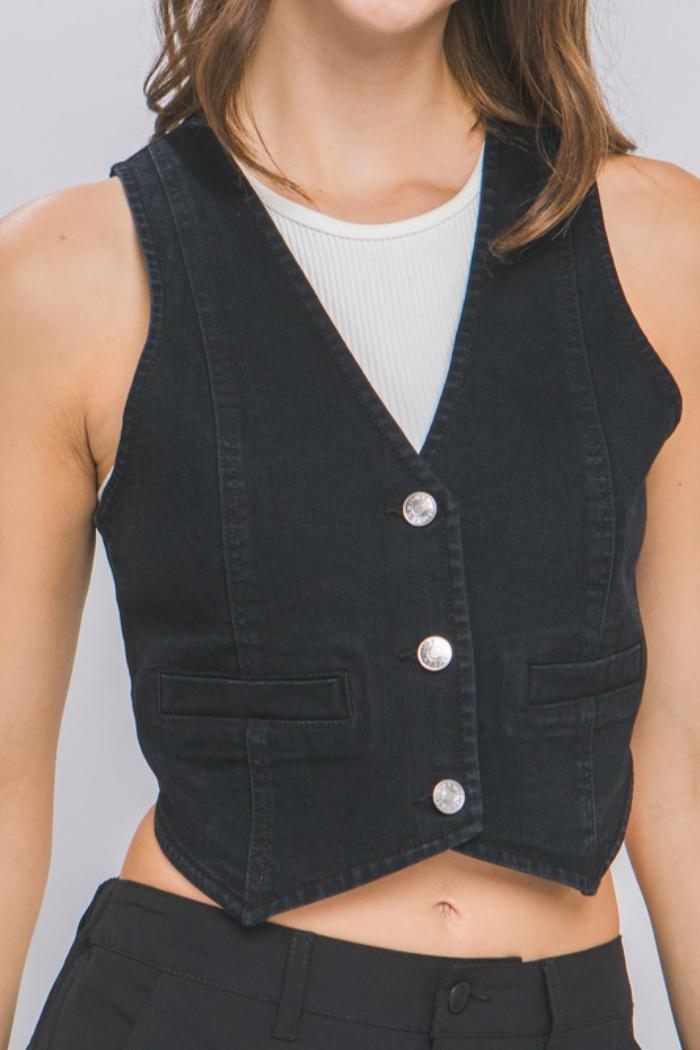 Denim Buttoned Vest Top Product Image