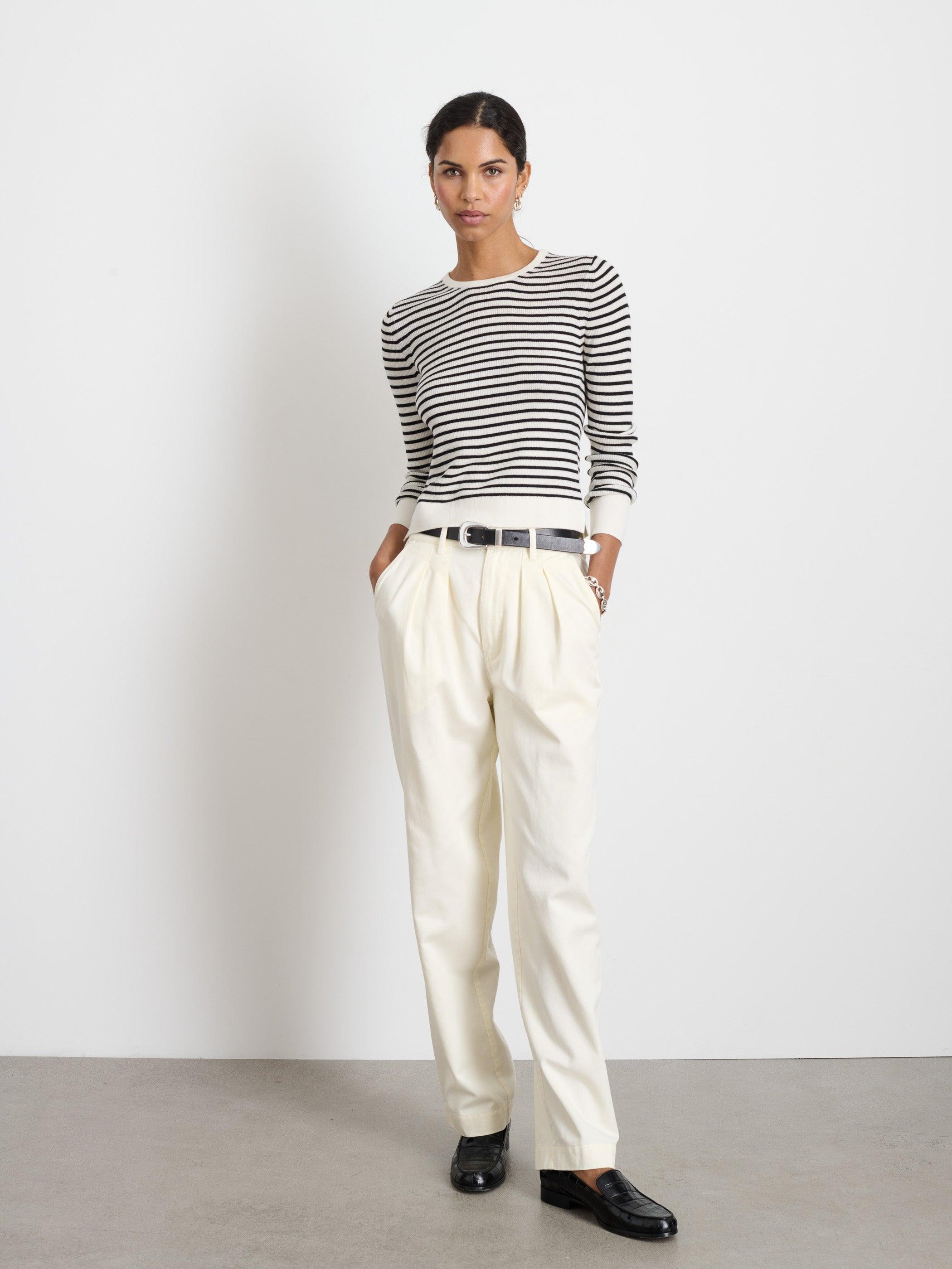 Ava Long-Sleeve Sweater Tee In Stripe Extra Fine Merino Female Product Image