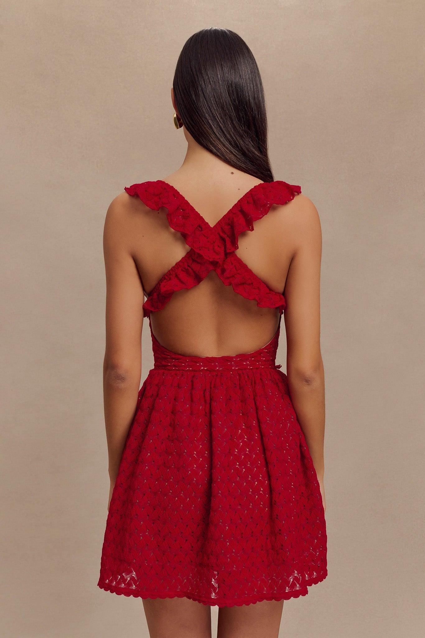 Ezra Lace Mini Dress - Deep Red Product Image