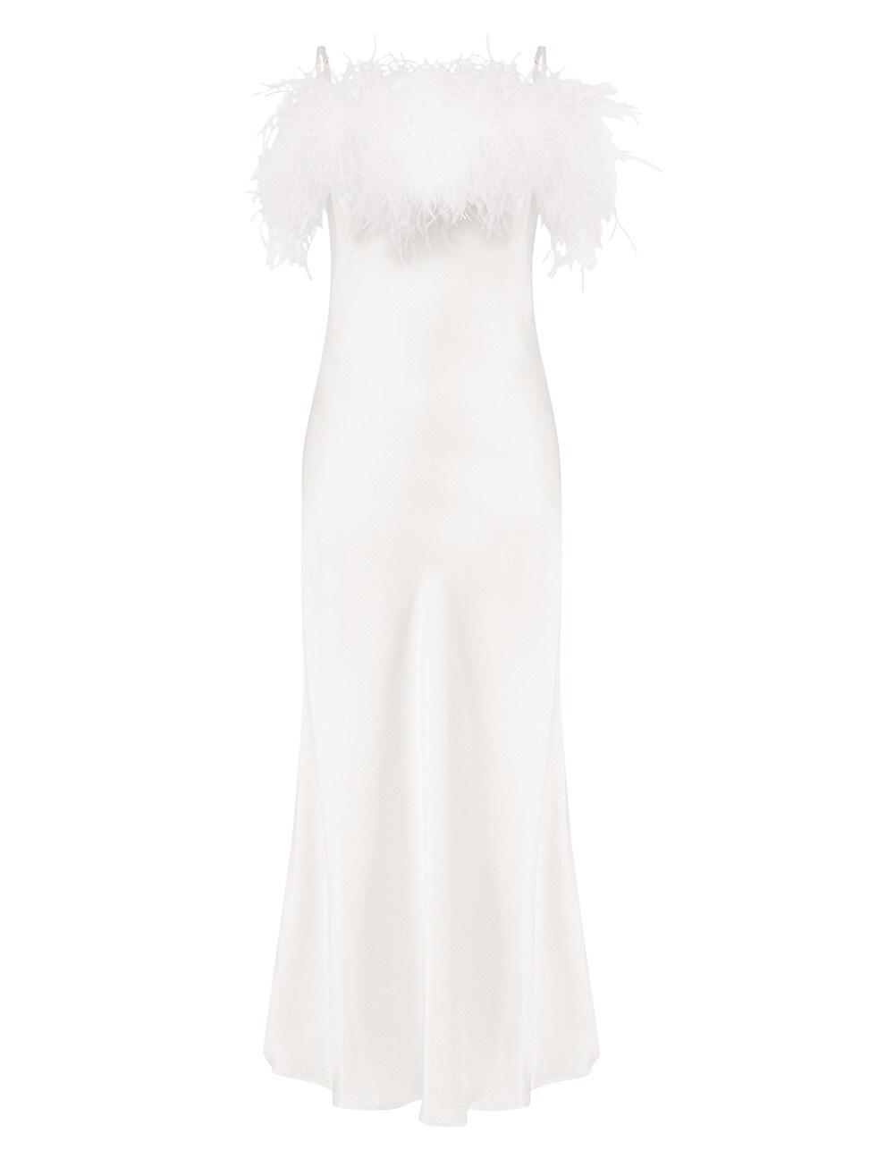 Womens Boheme Ostrich-Feather Embellished Slip Dress Product Image