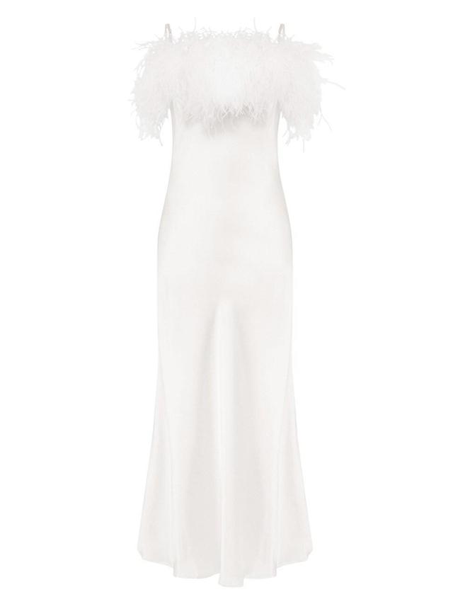 Womens Boheme Ostrich-Feather Embellished Slip Dress Product Image