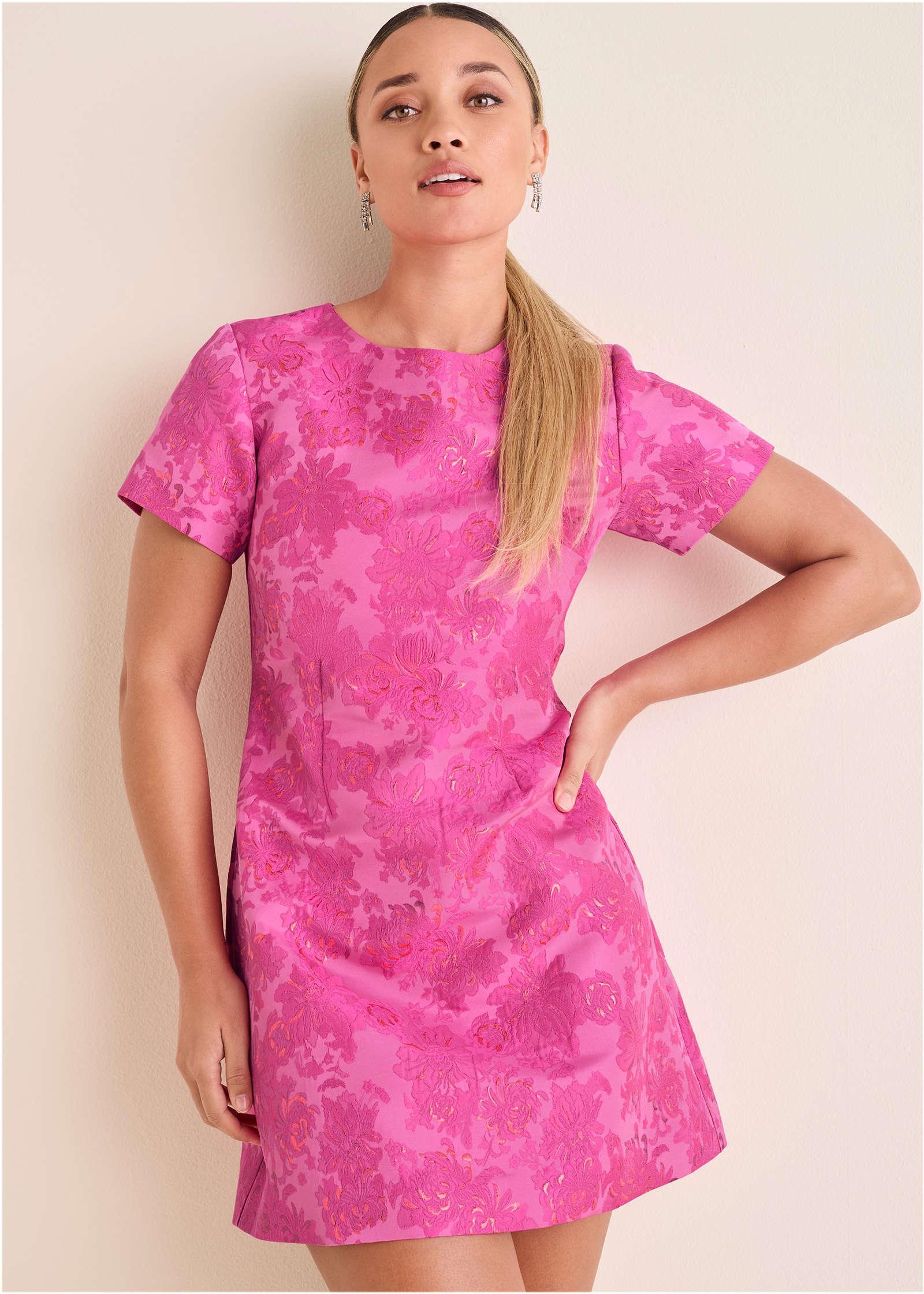 Jacquard A-Line Mini Dress - Pink Metallic Product Image