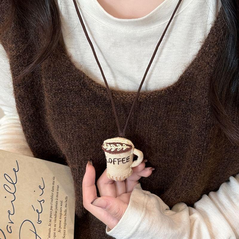 Coffee Fabric Pendant Cord Necklace (Various Designs) Product Image