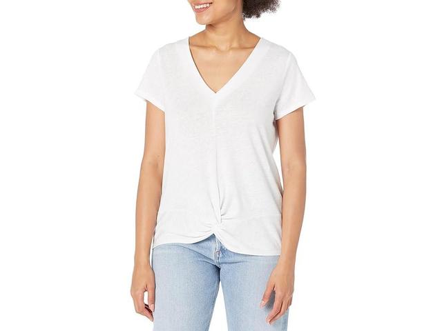 NZT by NIC+ZOE Knot Front V-Neck Linen Blend T-Shirt Product Image