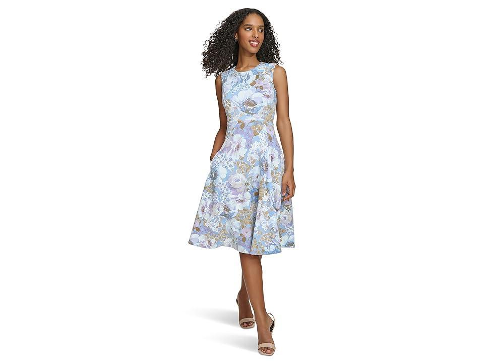 Calvin Klein A-Line Printed Scuba Dress (Serene Multi) Women's Dress Product Image