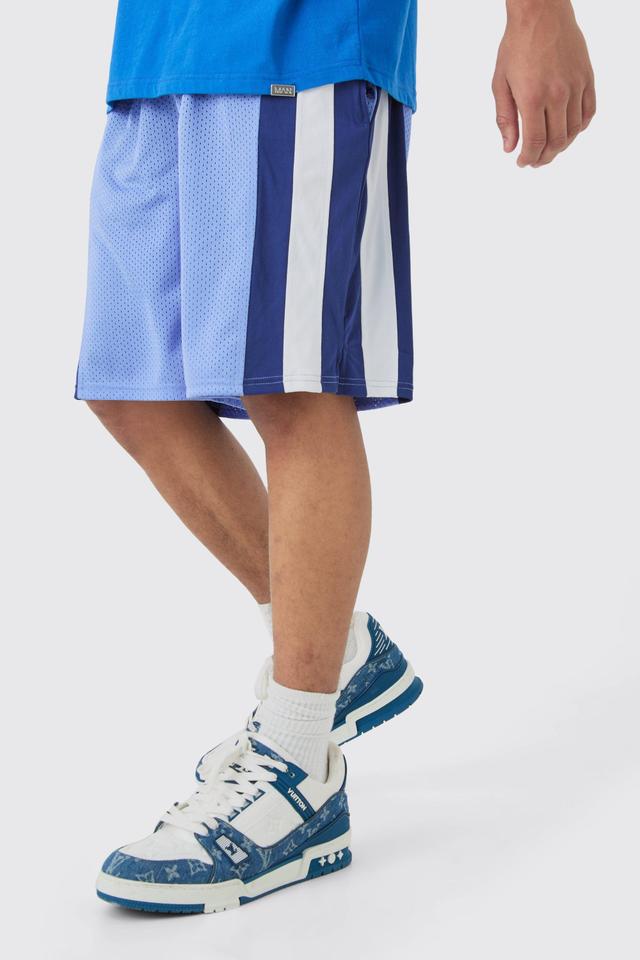 Mesh Colour Block Basketball Shorts | boohooMAN USA Product Image