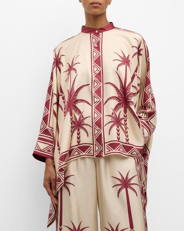 Placed-Print Collared Silk Foulard Shirt Product Image