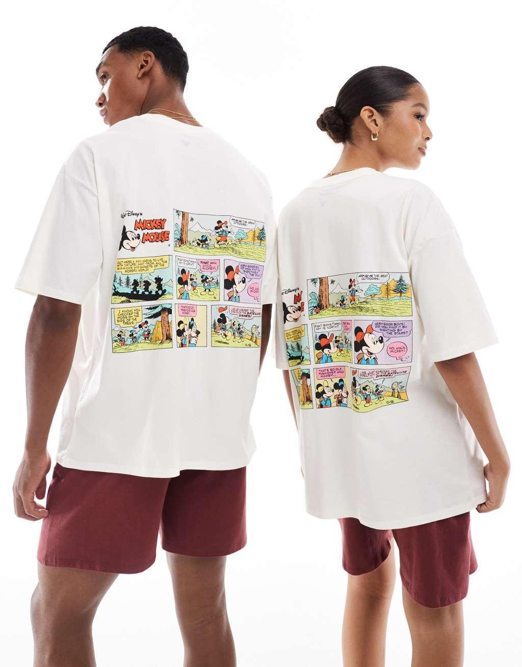 ASOS DESIGN Disney pajama set with Mickey Mouse camping print in cream Product Image