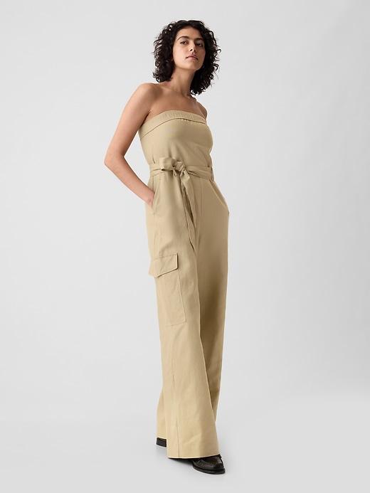 Linen-Cotton Cargo Jumpsuit Product Image