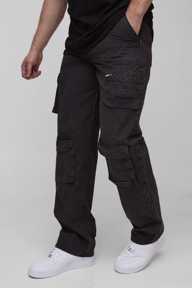 Tall Washed Ripstop Embroidered Relaxed Fit Cargo Trousers | boohooMAN USA Product Image