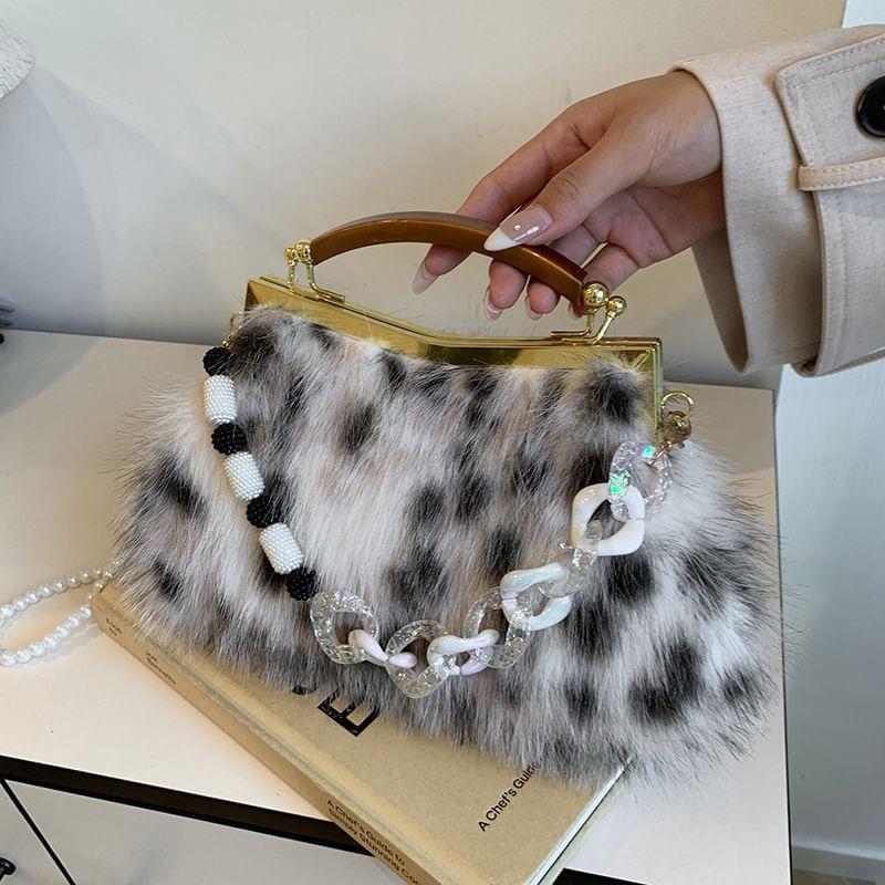 Dotted Fluffy Faux Pearl Strap Crossbody Bag Product Image