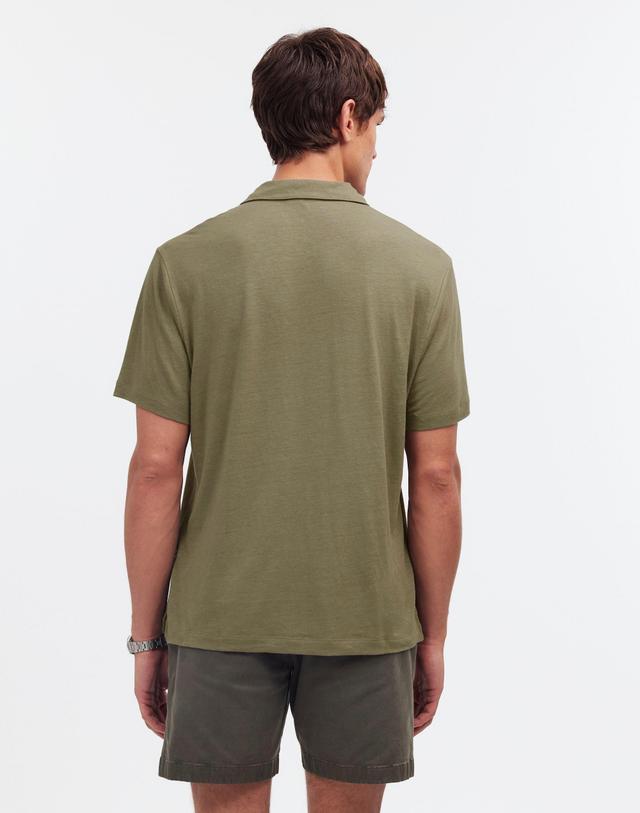 Linen-Blend Johnny-Collar Knit Polo Shirt Product Image