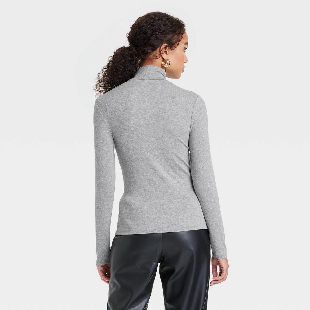 Women's Long Sleeve Mock Turtleneck Ribbed T-Shirt - A New Day™ Gray XL Product Image