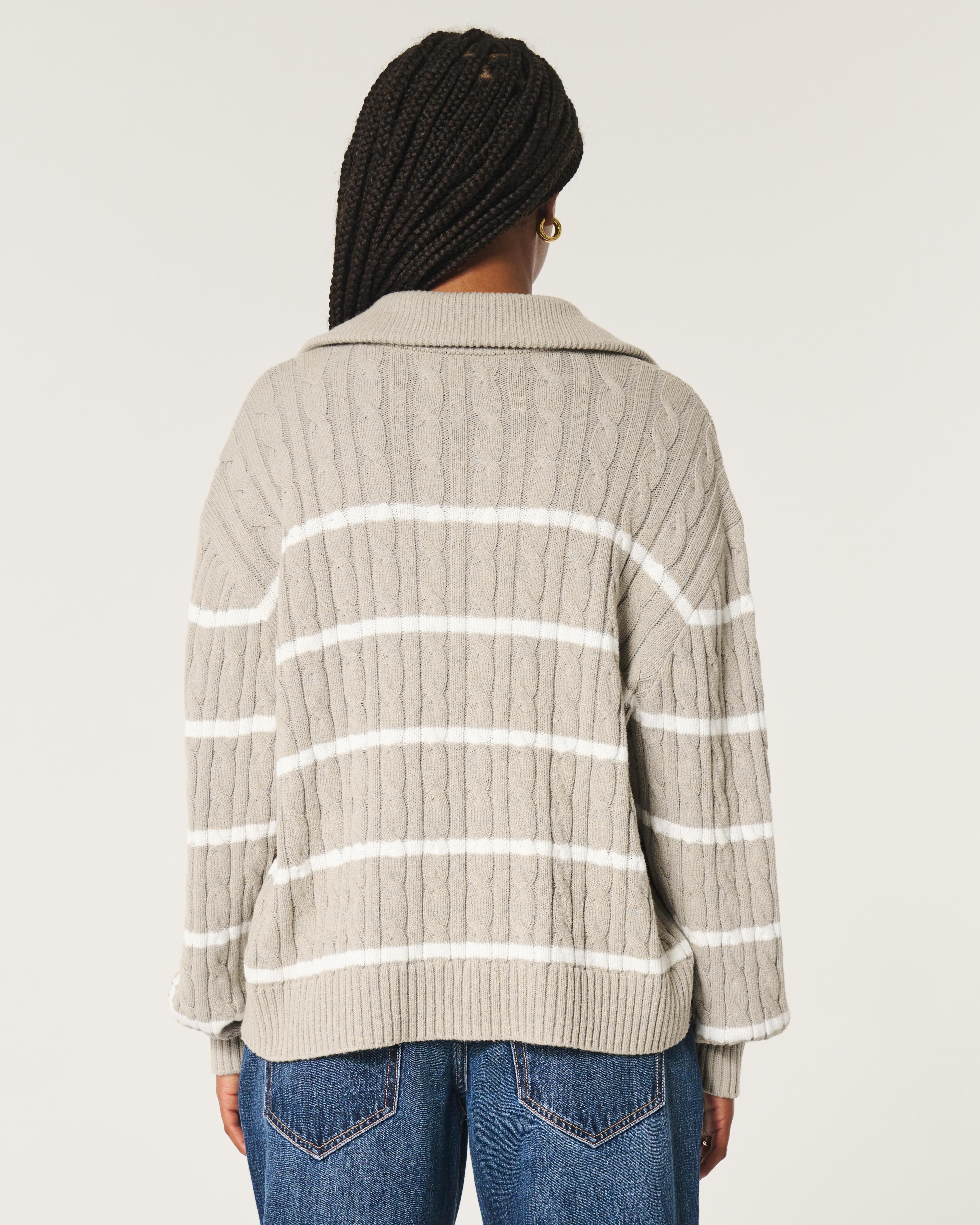 Oversized Cable-Knit Half-Zip Sweater Product Image