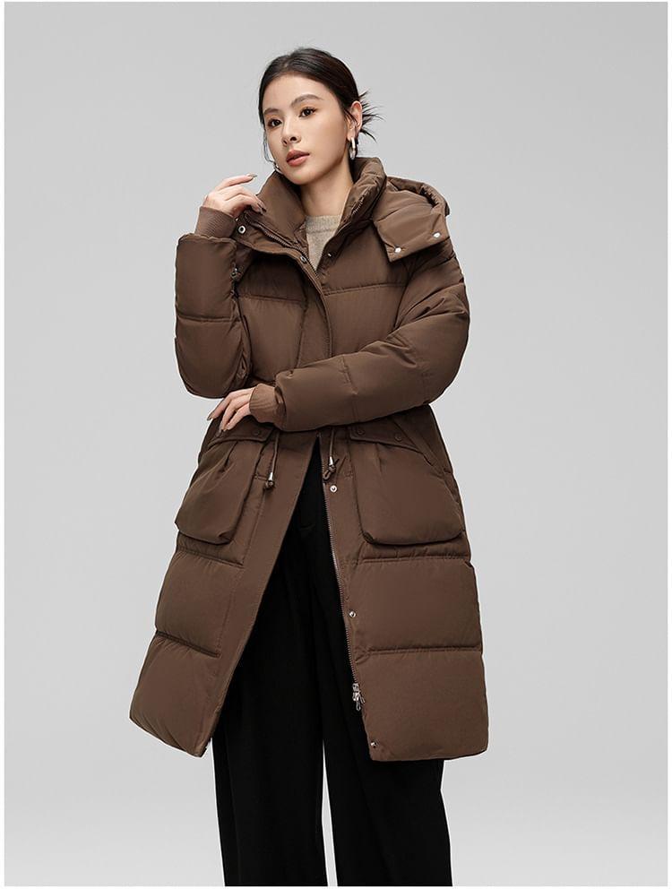 Hooded Plain Zip-Up Long Puffer Coat Product Image