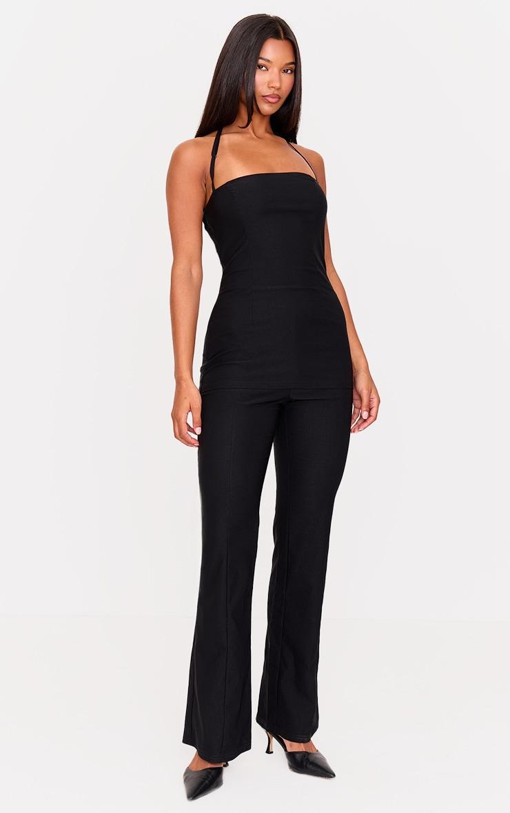 Black Woven Thin Halter Overlay Detail Jumpsuit Product Image