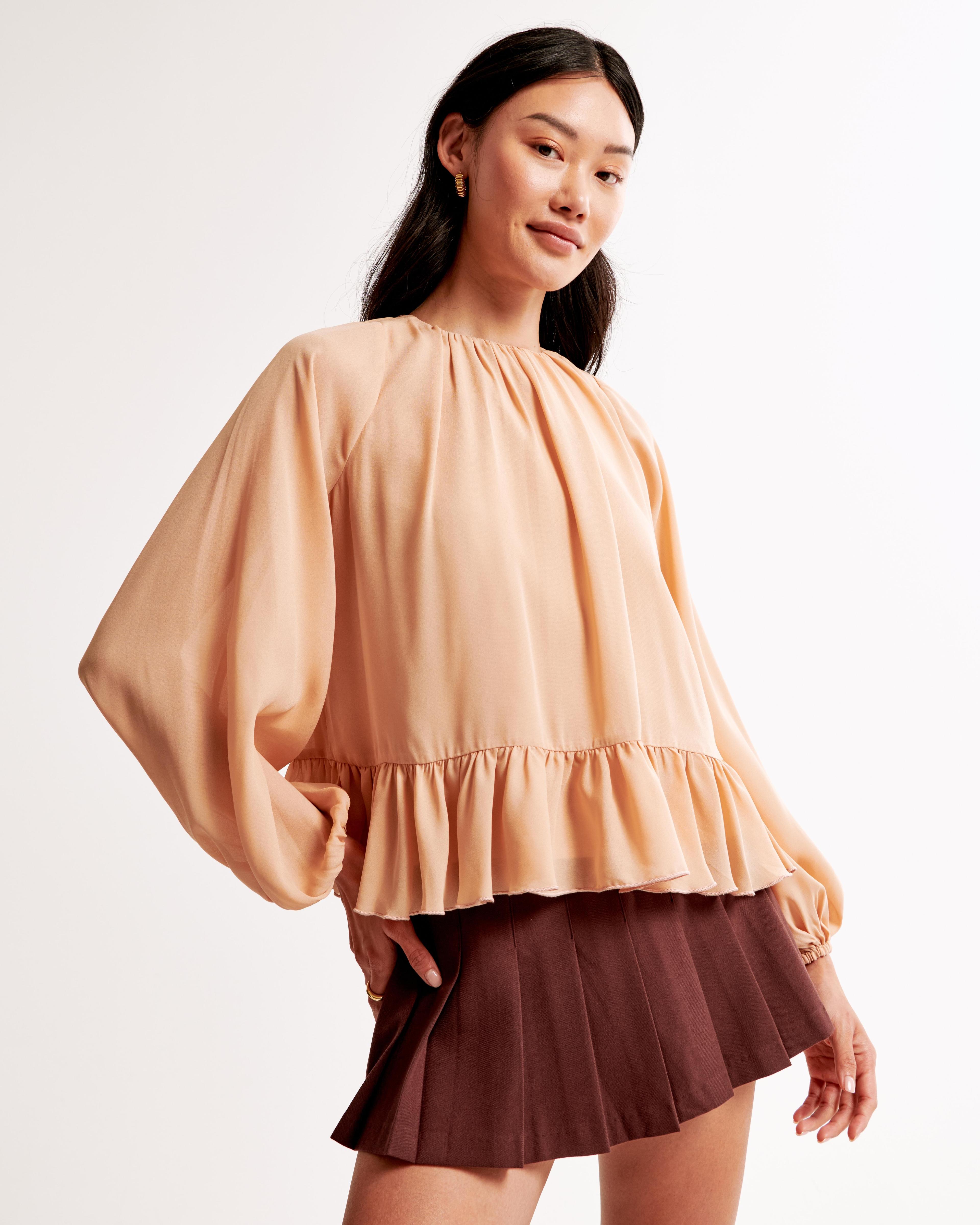 Long-Sleeve Chiffon High-Neck Top Product Image