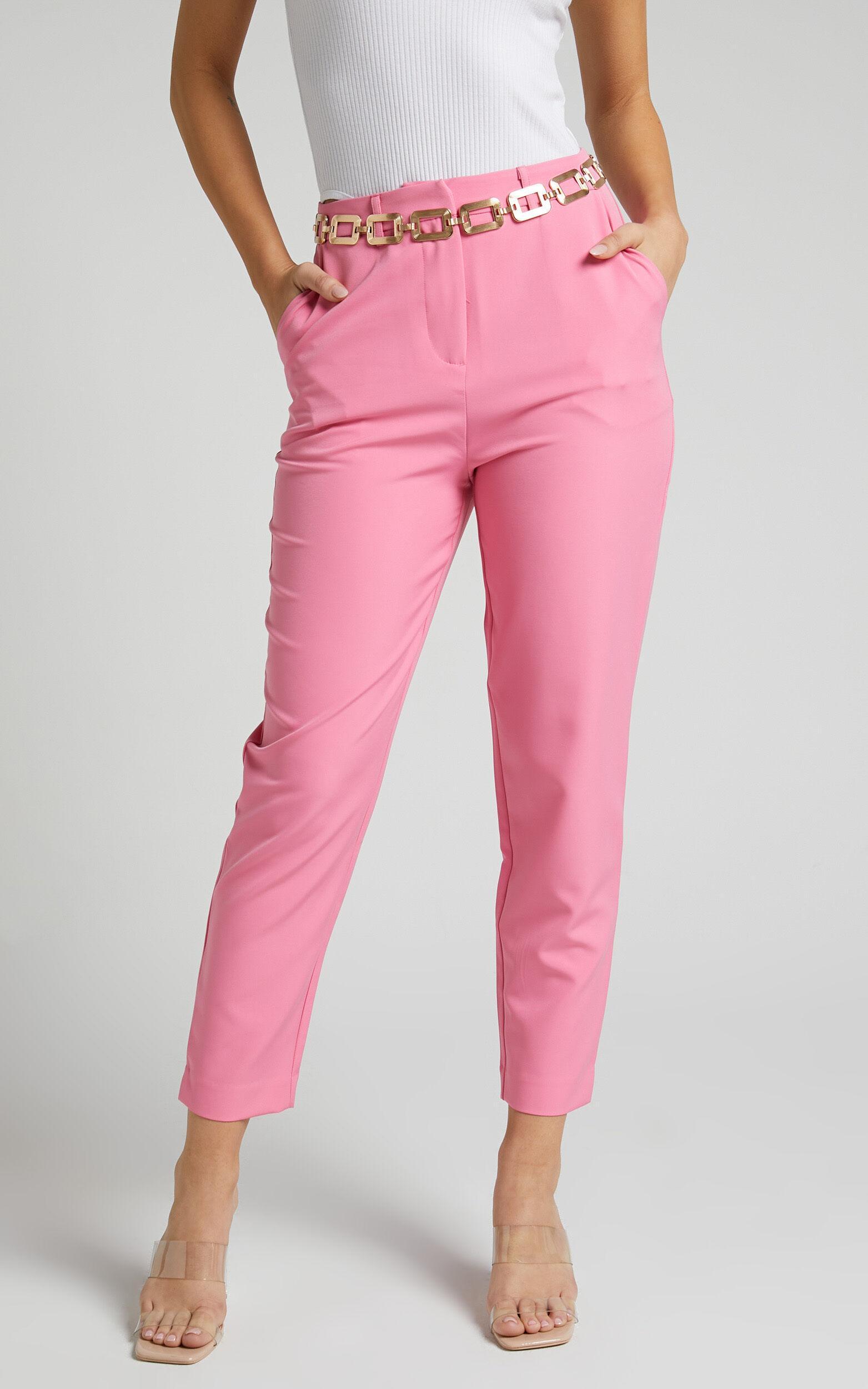 Hermie Pants - High Waisted Cropped Tailored Pants in Pink Product Image