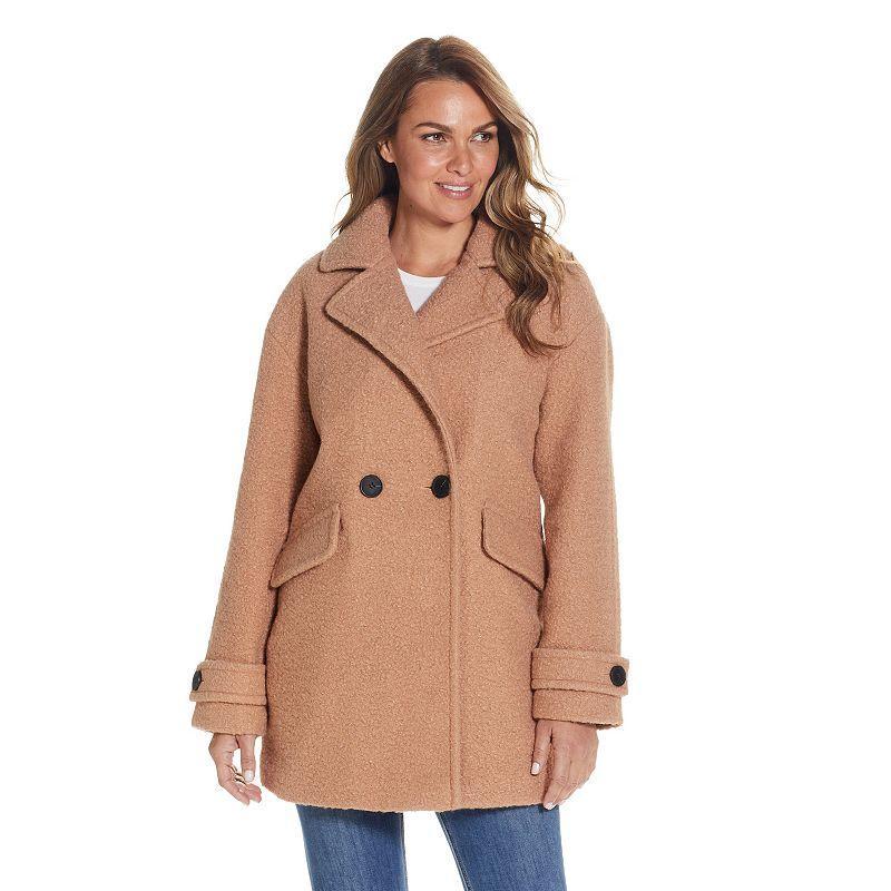 Womens Weathercast Double Breasted Boucle Peacoat Dark Beige Product Image