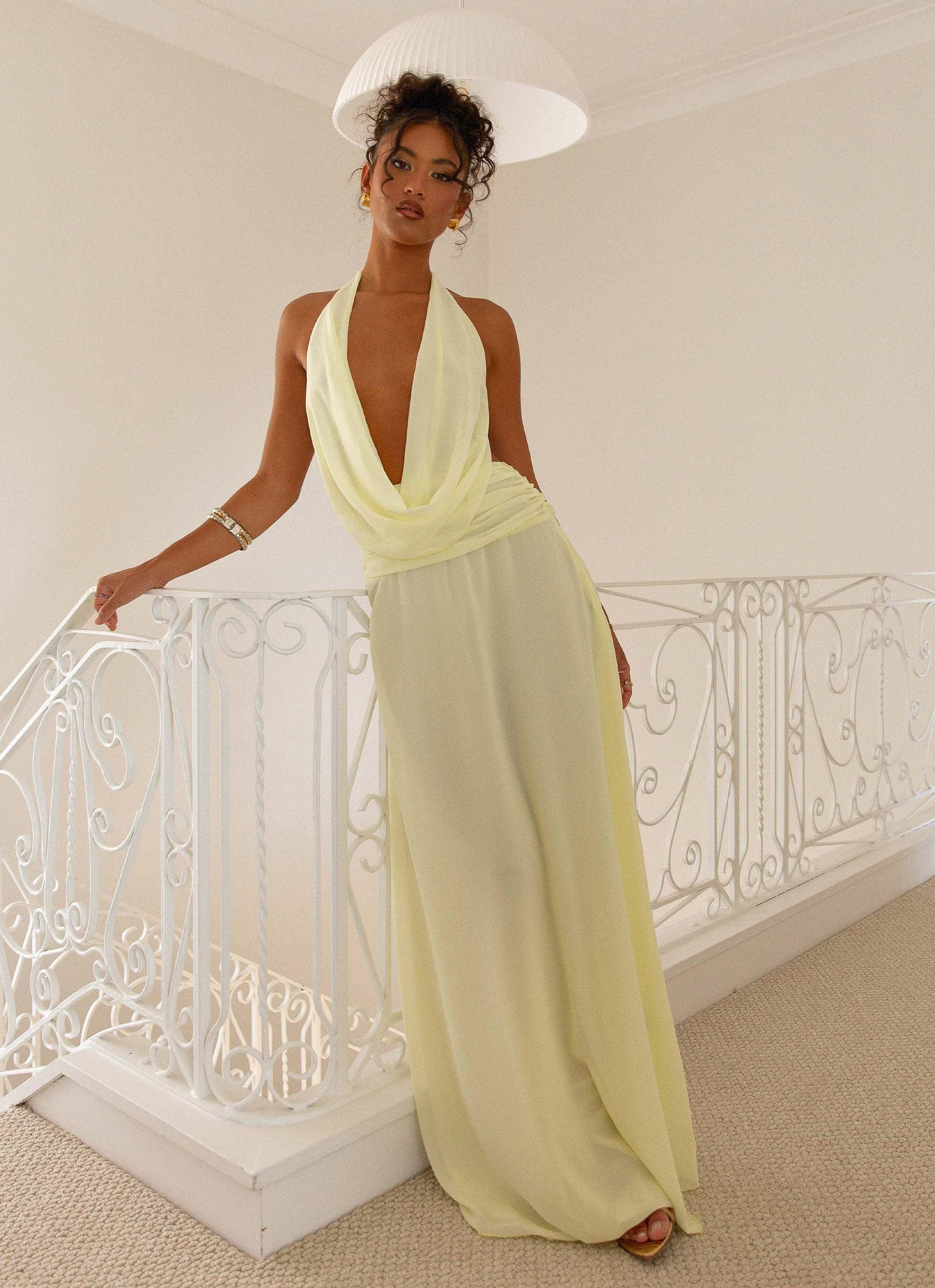 Elysia Chiffon Maxi Dress - Lemon Product Image