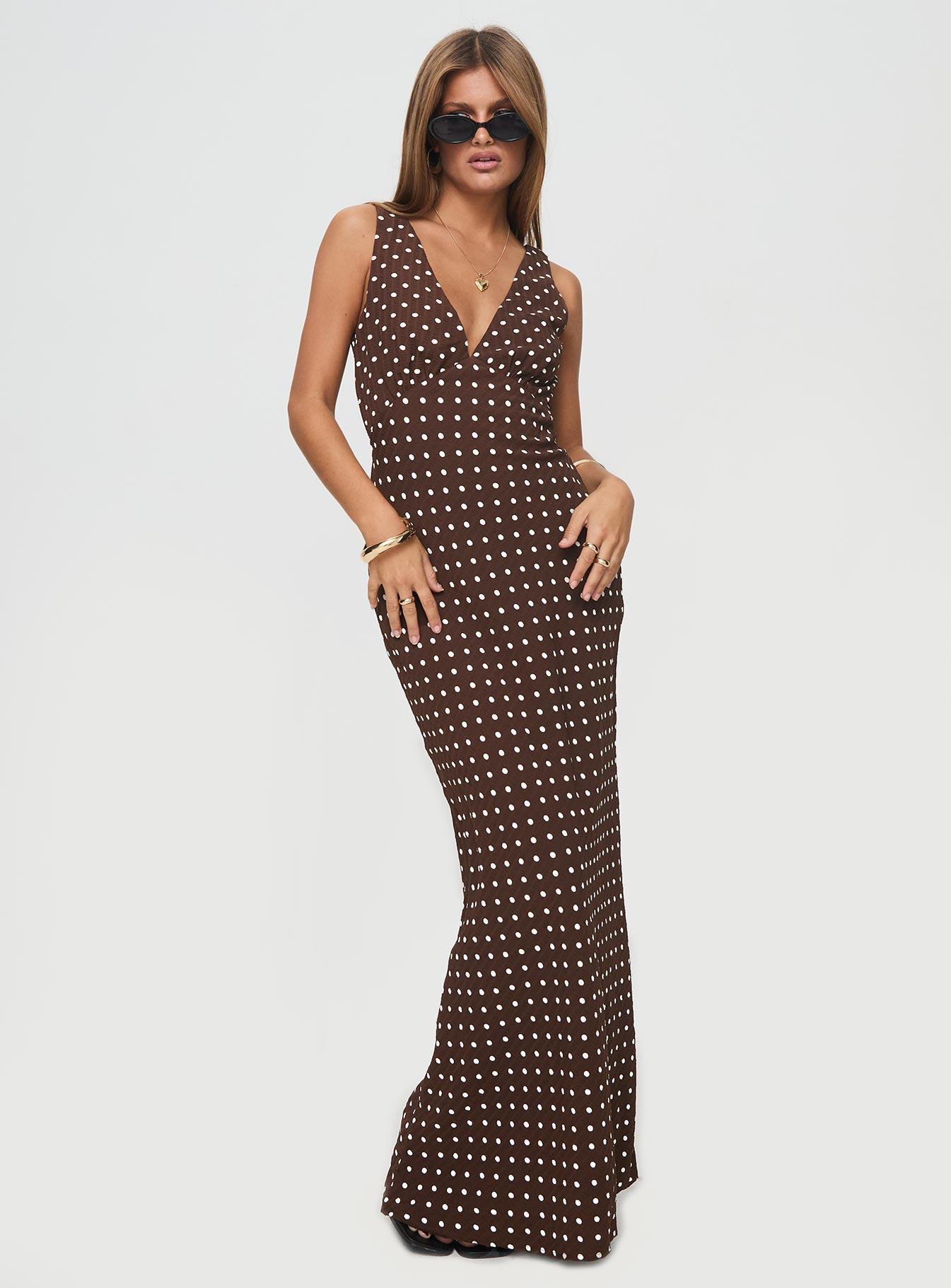 Nellie Maxi Dress Brown Polka Dot Product Image