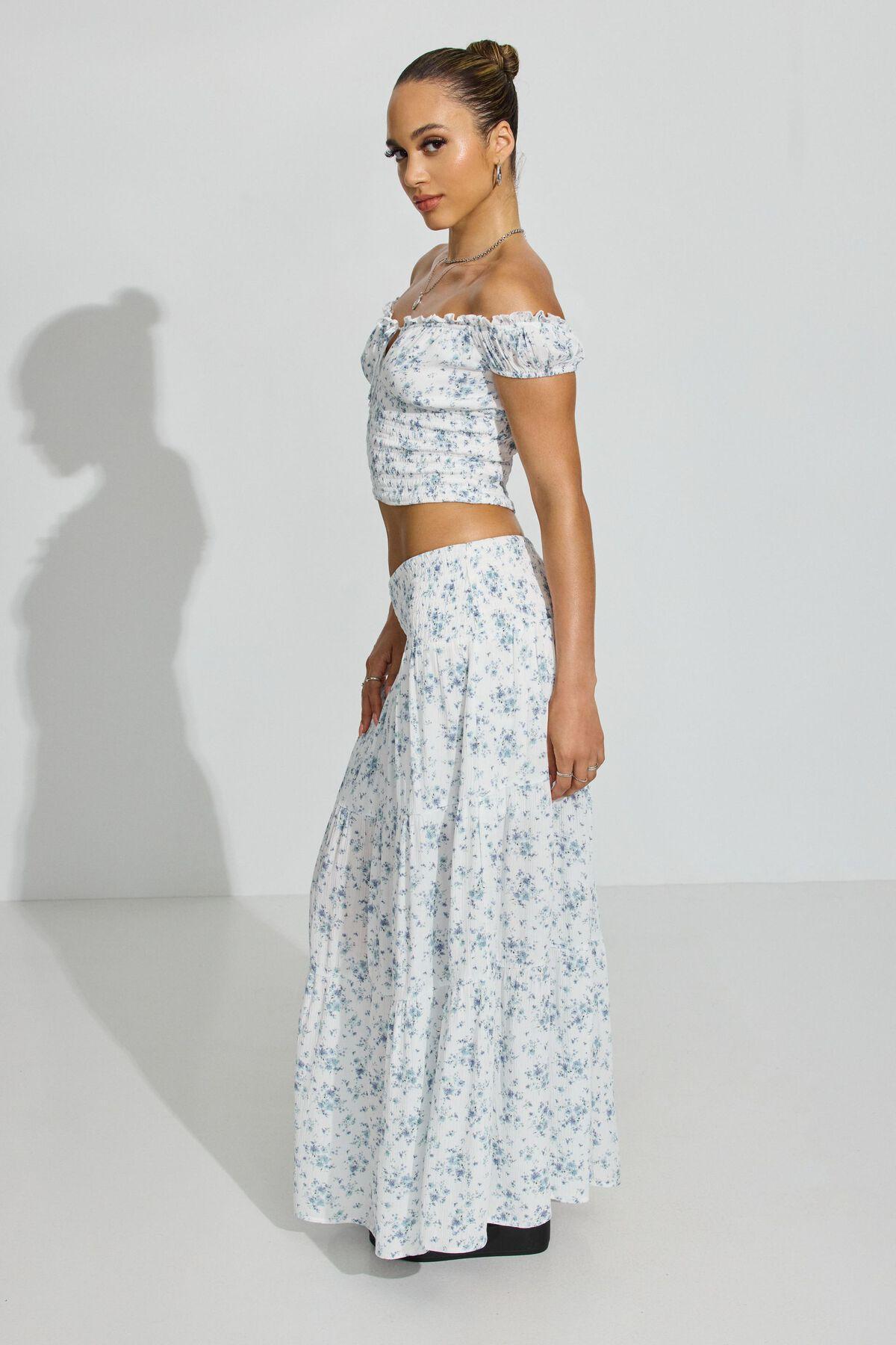 Eliana Smocked Peasant Midi Skirt Product Image