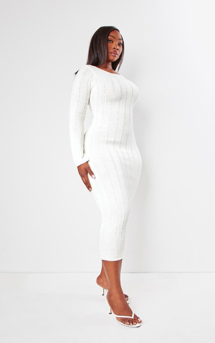 Plus Cream Knitted Wide Ribbed Scoop Back Midaxi Dress Product Image