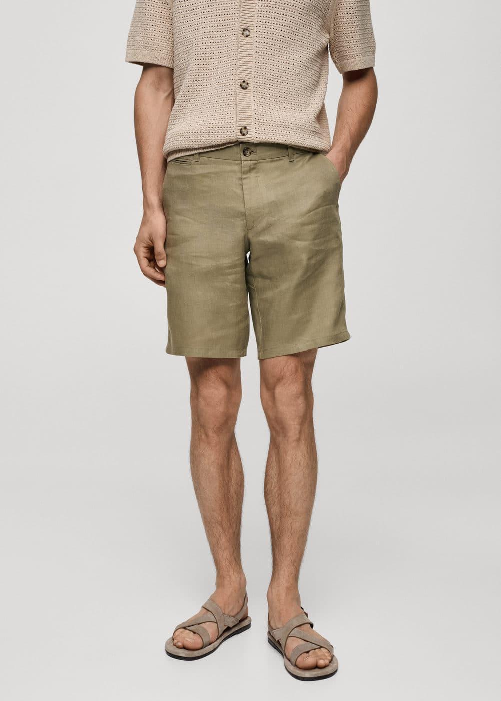 MANGO MAN - Slim fit 100% linen Bermuda shorts khakiMen Product Image