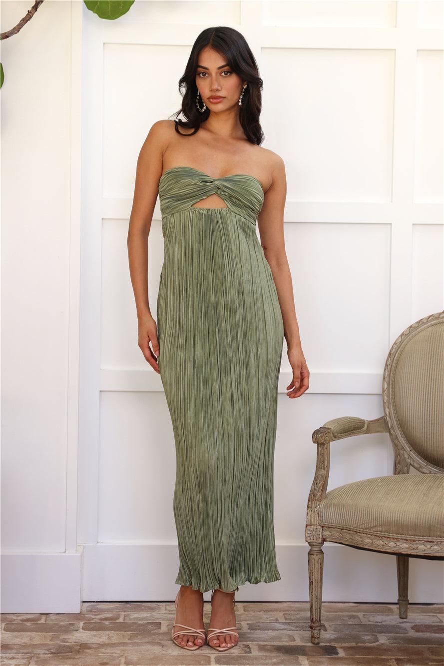 Wearing This Tonight Plisse Strapless Maxi Dress Sage Product Image