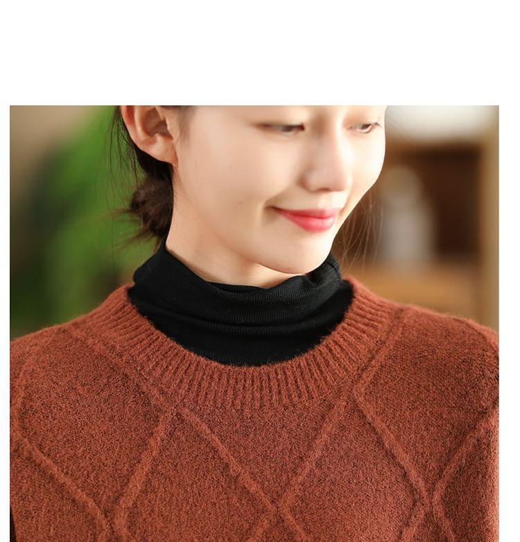 Round Neck Diamond Patterned Oversized Sweater Product Image