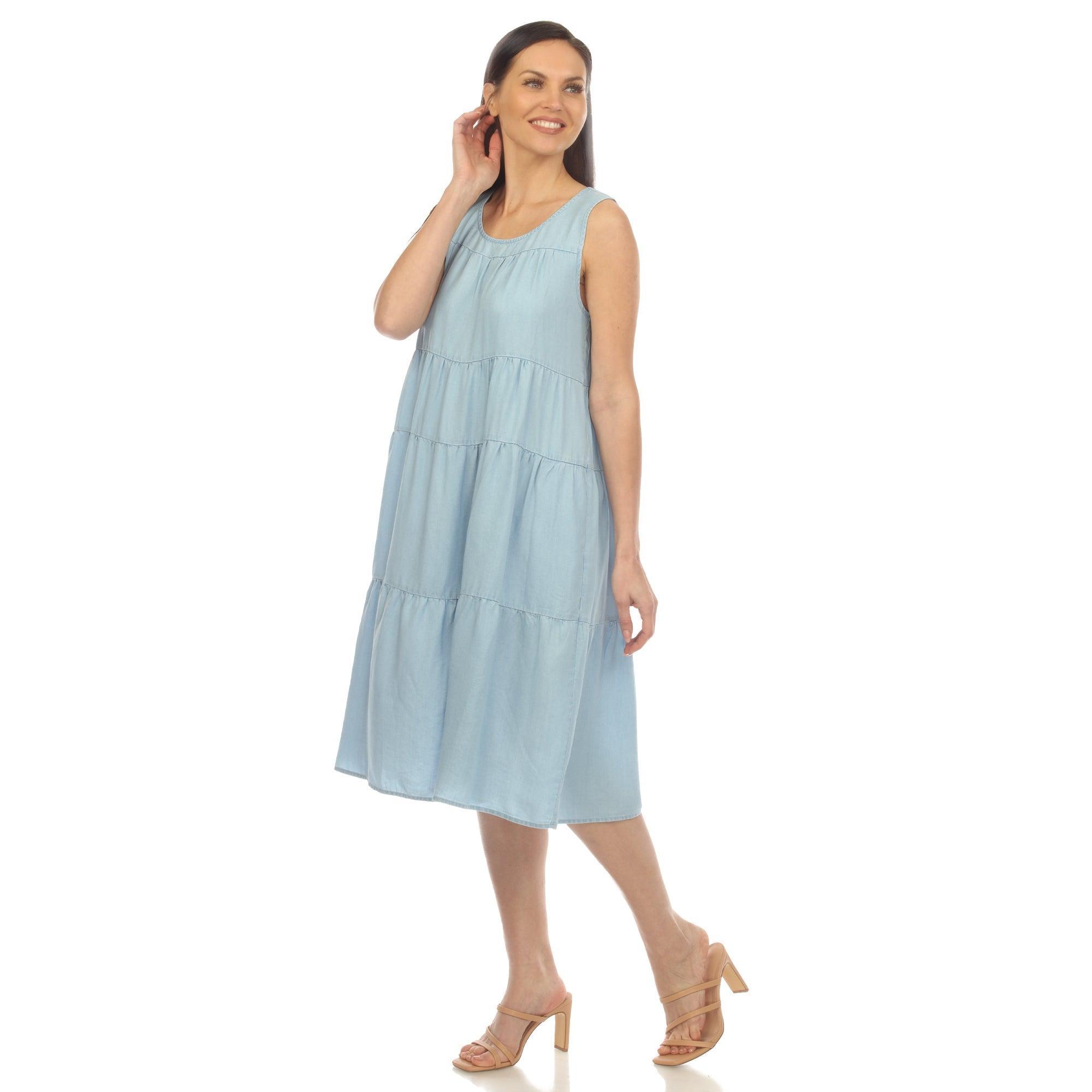 Women's Sleeveless Tiered Chambray Midi Dress Female Product Image