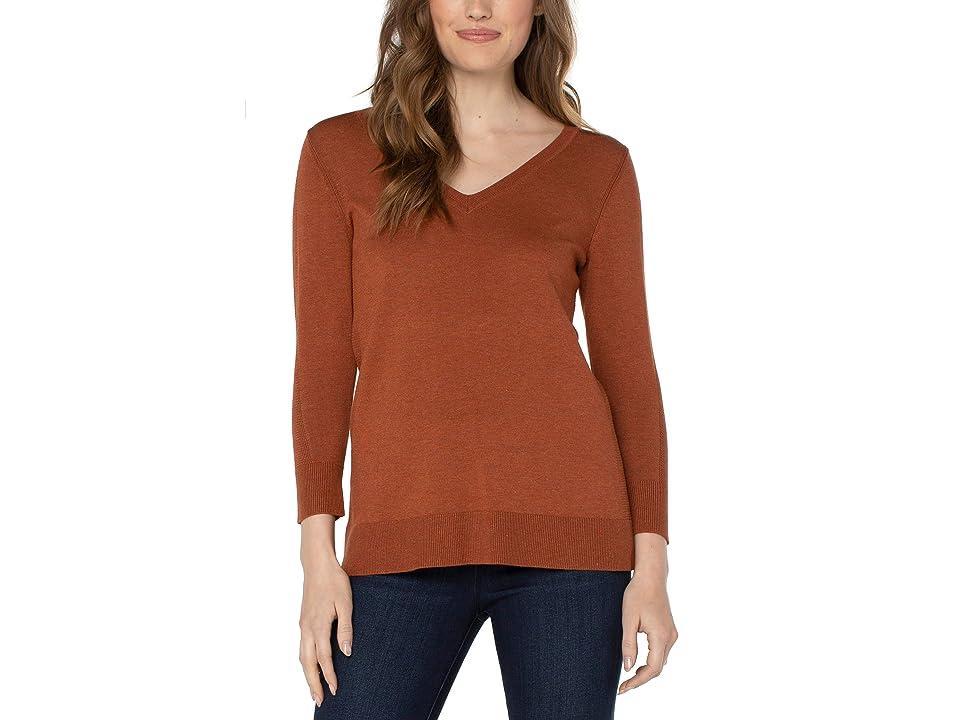 Liverpool Los Angeles 3/4 Sleeve V-Neck Sweater with Pique (Windsor Heather) Women's Sweater product image