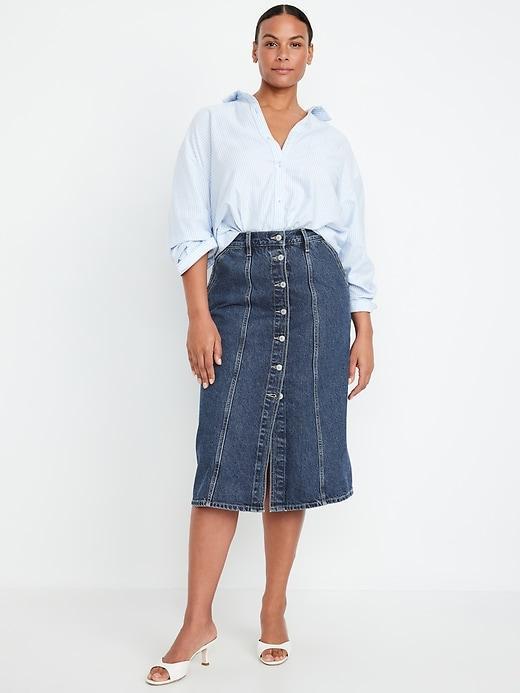 High-Waisted Button-Front Jean Midi Skirt product image