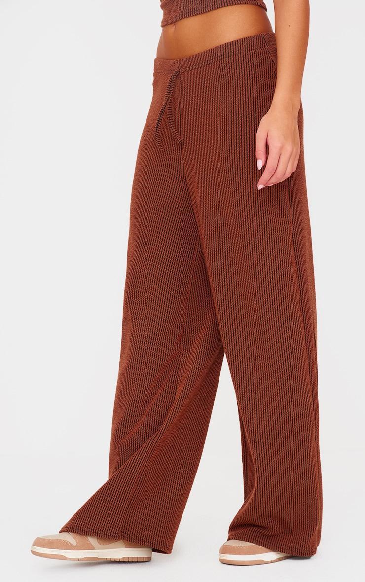 Chocolate Brown Two Tone Crinkle Rib Slouchy Fit Pants Product Image