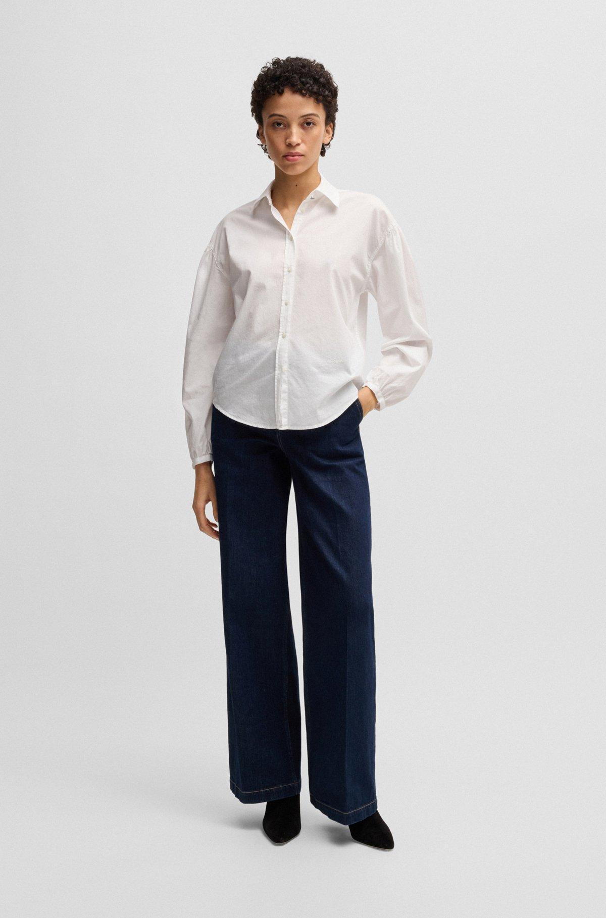 BOSS - Regular-fit blouse in cotton poplin with point collar - White Product Image