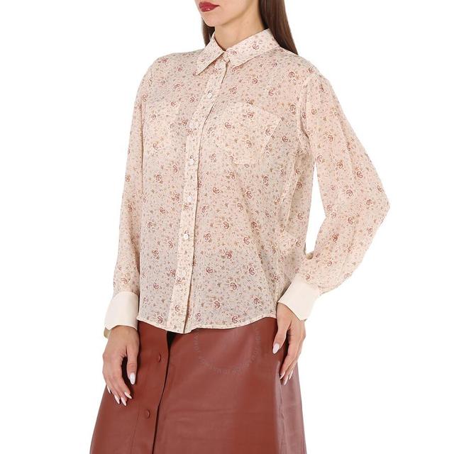 Chloe Ladies Dew Pink C Micro Flower Motif Silk Blouse Product Image