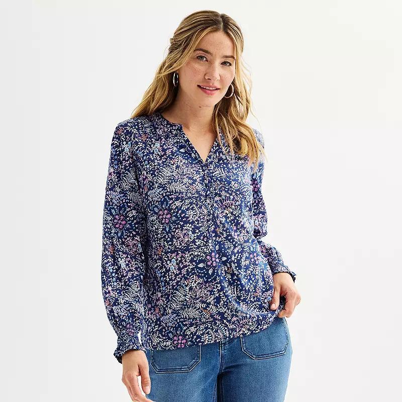 Womens Sonoma Goods For Life Smocked Wrist Popover Product Image