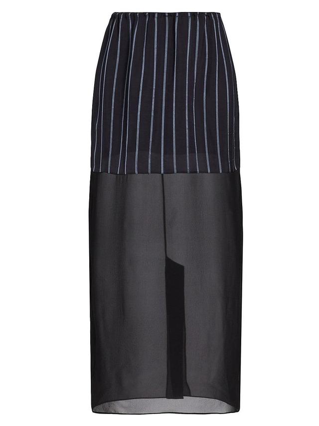 Womens Striped & Sheer Midi-Skirt Product Image