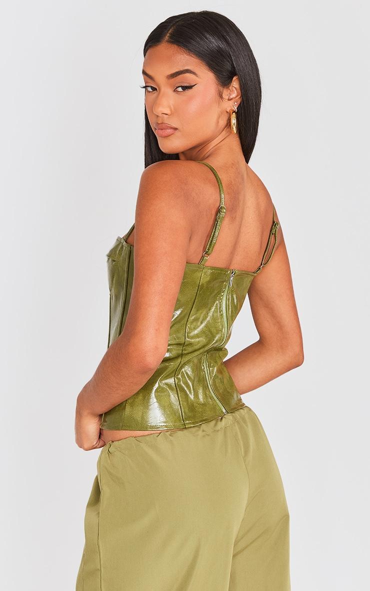 Olive Washed Faux Leather Structured Corset Product Image