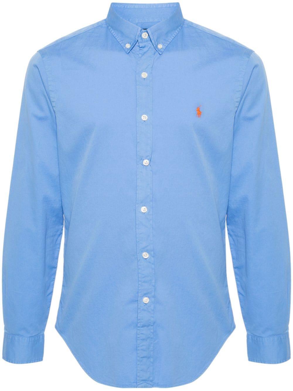 Logo-embroidered Cotton Shirt In Blue Product Image