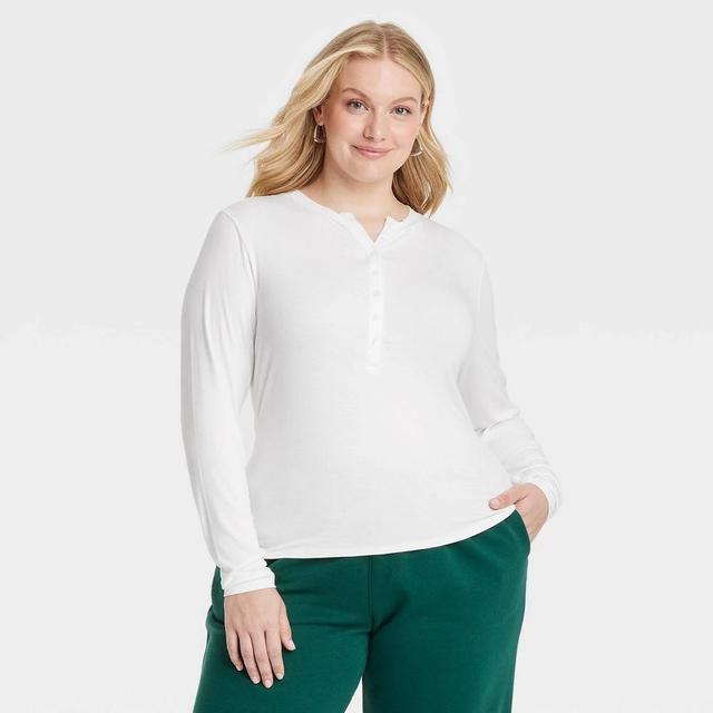 Womens Long Sleeve Henley Neck T-Shirt - Universal Thread White 1X Product Image