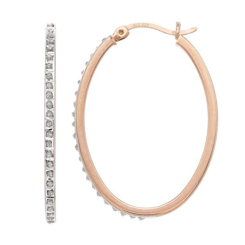 18k Rose Gold Over Silver Diamond Mystique Oval Hoop Earrings, Womens Product Image