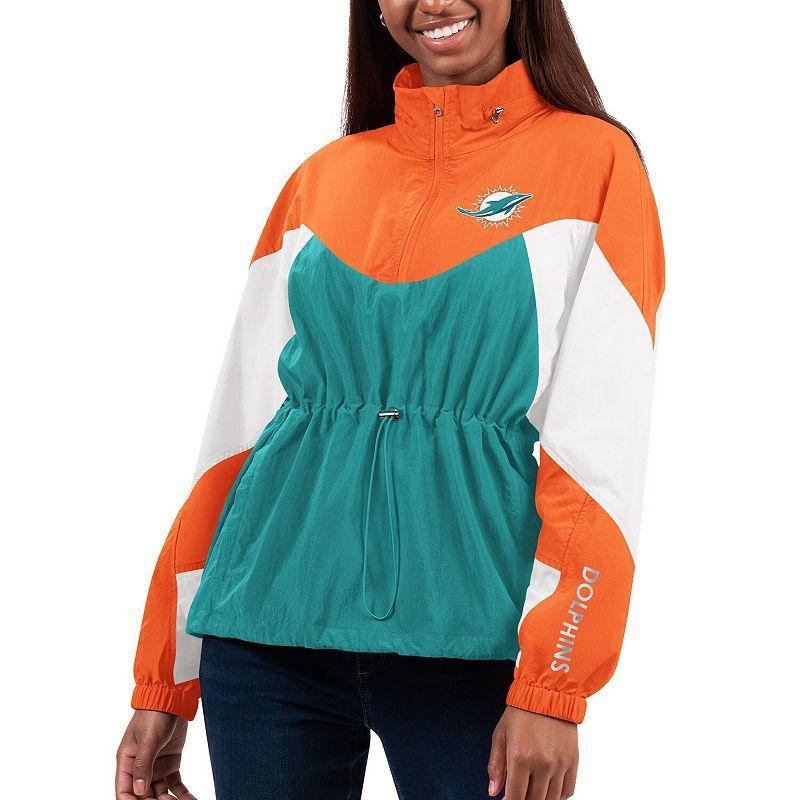 Womens G-III 4Her by Carl Banks Aqua/Orange Miami Dolphins Tie Breaker Lightweight Quarter-Zip Jacket Turquoise A Product Image